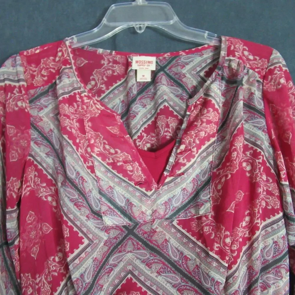 Mossimo Dress Womens Medium Red Sheer Floral Paisley Maxi Boho Chic Hippie Retro